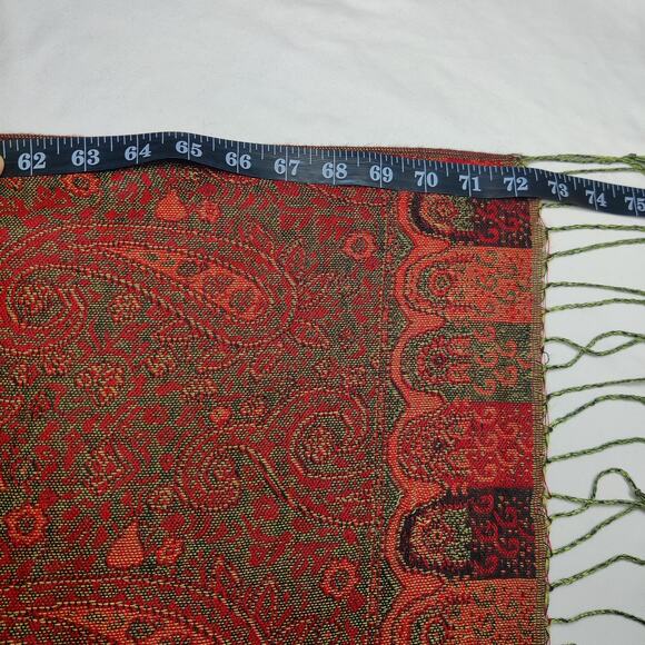 Pashmina Dark Red Paisley Silk Wool Blend Oversized Tasseled Blanket Scarf - Picture 5 of 5